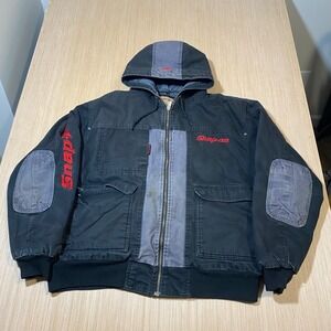 Snap-on Tools Workwear Hooded Jacket Mens XL Black Grey Canvas Quilted Utility